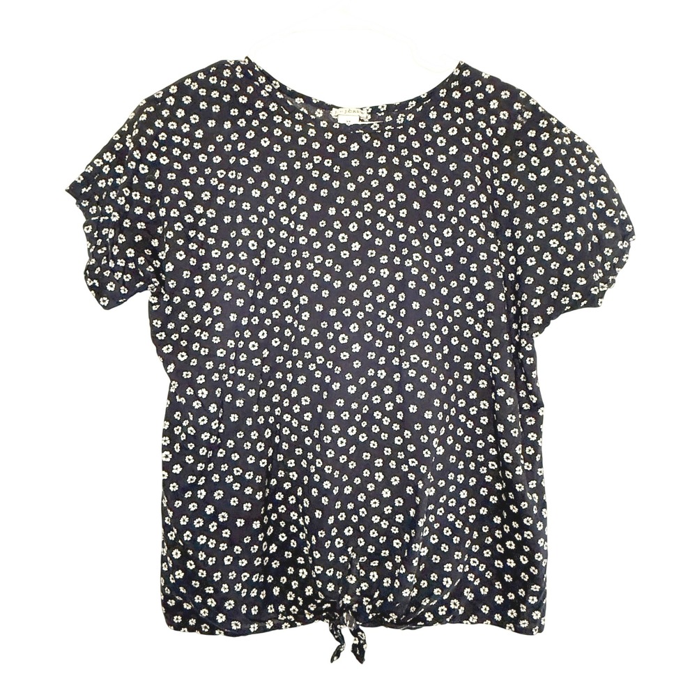 J.Crew Women's XS Navy White Daisy Floral Cotton Front Tie Top
